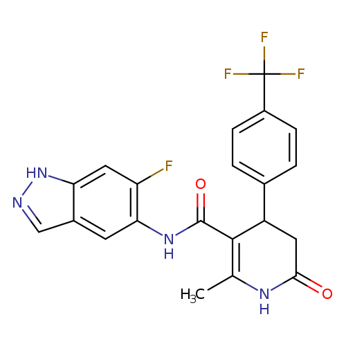 O=C1NC(=C(C(C1)c1ccc(cc1)C(F)(F)F)C(=O)Nc1cc2cn[nH]c2cc1F)C