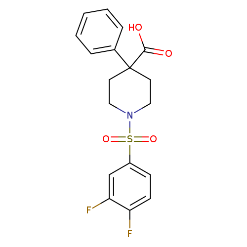 OC(=O)C1(CCN(CC1)S(=O)(=O)c1ccc(c(c1)F)F)c1ccccc1