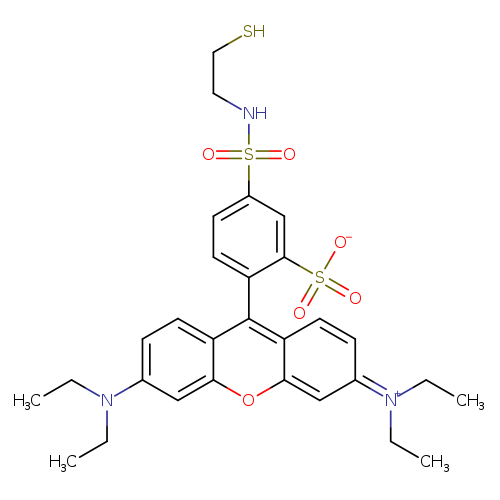 SCCNS(=O)(=O)c1ccc(c(c1)S(=O)(=O)[O-])c1c2ccc(=[N+](CC)CC)cc2oc2c1ccc(c2)N(CC)CC