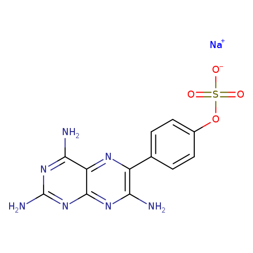 Nc1nc(N)c2c(n1)nc(c(n2)c1ccc(cc1)OS(=O)(=O)[O-])N.[Na+]