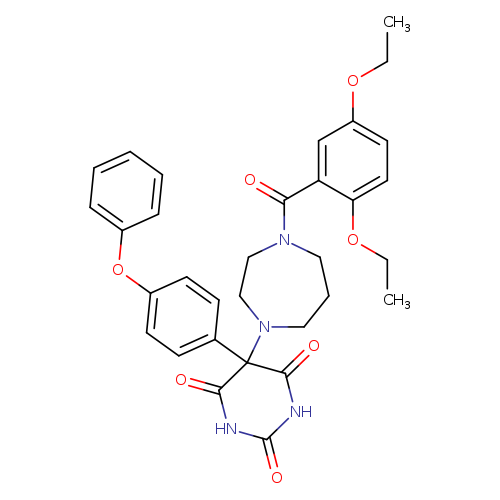 CCOc1ccc(cc1C(=O)N1CCCN(CC1)C1(C(=O)NC(=O)NC1=O)c1ccc(cc1)Oc1ccccc1)OCC