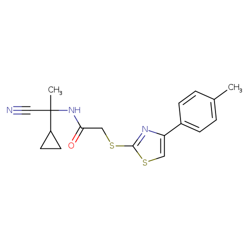 N#CC(C1CC1)(NC(=O)CSc1scc(n1)c1ccc(cc1)C)C