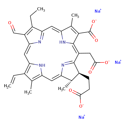 O=CC1=C(CC)/C/2=C/c3[nH]c(c(c3C)C(=O)[O-])/C(=C/3N=C(/C=c/4[nH]/c(=CC1=N2)/c(C=C)c4C)[C@@H](C)[C@@H]3CCC(=O)[O-])/CC(=O)[O-].[Na+].[Na+].[Na+]