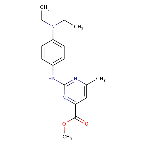CCN(c1ccc(cc1)Nc1nc(C)cc(n1)C(=O)OC)CC