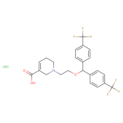 OC(=O)C1=CCCN(C1)CCOC(c1ccc(cc1)C(F)(F)F)c1ccc(cc1)C(F)(F)F.Cl