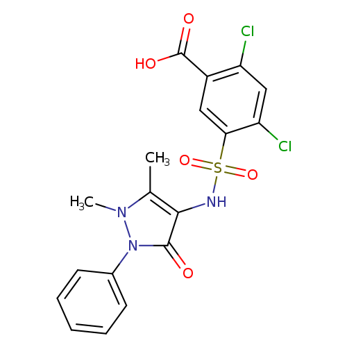 Clc1cc(Cl)c(cc1S(=O)(=O)Nc1c(C)n(n(c1=O)c1ccccc1)C)C(=O)O