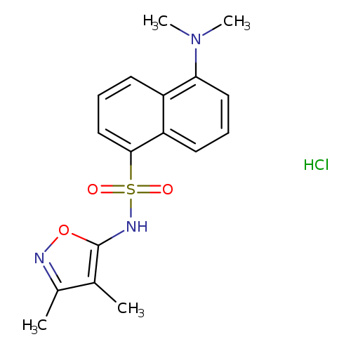 CN(c1cccc2c1cccc2S(=O)(=O)Nc1onc(c1C)C)C.Cl