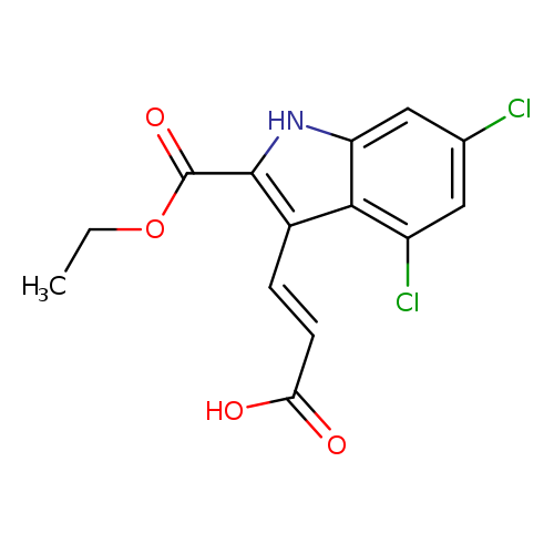 CCOC(=O)c1[nH]c2c(c1/C=C/C(=O)O)c(Cl)cc(c2)Cl