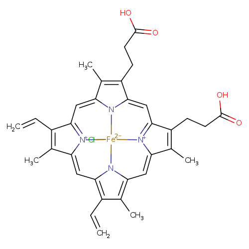 C=Cc1c(C)c2n3c1C=C1C(=C(C4=[N+]1[Fe-2]13(Cl)[N+]3=C(C(=C(C3=C2)C)CCC(=O)O)C=c2n1c(=C4)c(c2CCC(=O)O)C)C=C)C