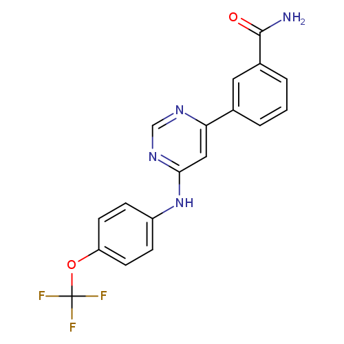 NC(=O)c1cccc(c1)c1ncnc(c1)Nc1ccc(cc1)OC(F)(F)F