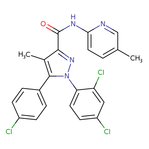 Cc1ccc(nc1)NC(=O)c1nn(c(c1C)c1ccc(cc1)Cl)c1ccc(cc1Cl)Cl