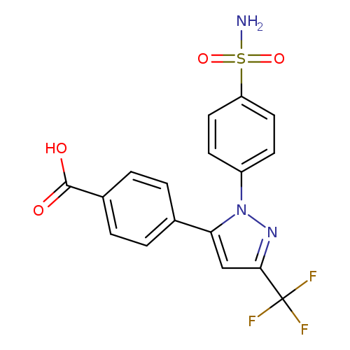 OC(=O)c1ccc(cc1)c1cc(nn1c1ccc(cc1)S(=O)(=O)N)C(F)(F)F