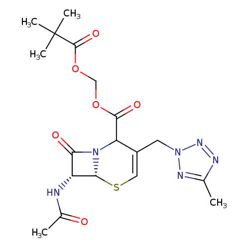 CC(=O)N[C@@H]1C(=O)N2[C@@H]1SC=C(C2C(=O)OCOC(=O)C(C)(C)C)Cn1nnc(n1)C
