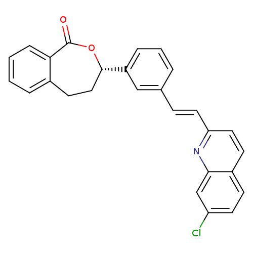 Clc1ccc2c(c1)nc(cc2)/C=C/c1cccc(c1)[C@@H]1CCc2c(C(=O)O1)cccc2