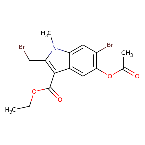 CCOC(=O)c1c(CBr)n(c2c1cc(OC(=O)C)c(c2)Br)C