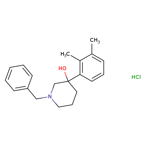 Cc1c(C)cccc1C1(O)CCCN(C1)Cc1ccccc1.Cl