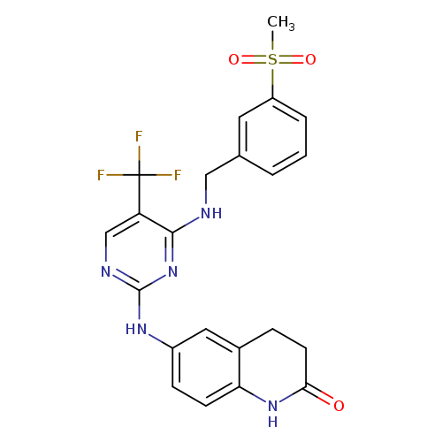 O=C1CCc2c(N1)ccc(c2)Nc1ncc(c(n1)NCc1cccc(c1)S(=O)(=O)C)C(F)(F)F