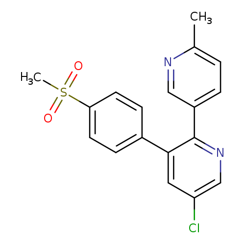 Clc1cnc(c(c1)c1ccc(cc1)S(=O)(=O)C)c1ccc(nc1)C