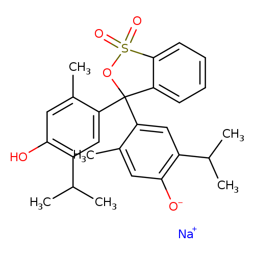 CC(c1cc(c(cc1[O-])C)C1(OS(=O)(=O)c2c1cccc2)c1cc(C(C)C)c(cc1C)O)C.[Na+]