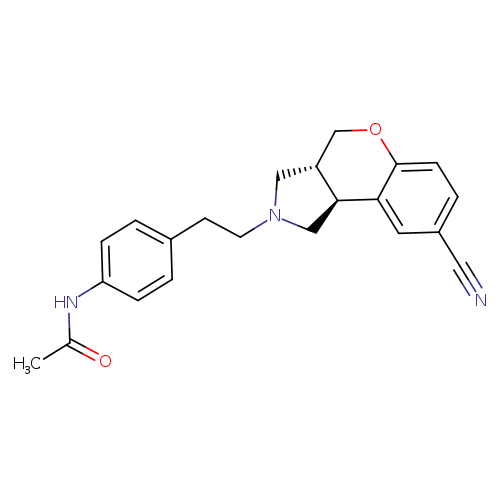 N#Cc1ccc2c(c1)[C@H]1CN(C[C@@H]1CO2)CCc1ccc(cc1)NC(=O)C