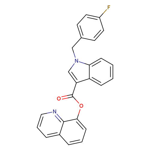 Fc1ccc(cc1)Cn1cc(c2c1cccc2)C(=O)Oc1cccc2c1nccc2