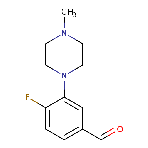 O=Cc1ccc(c(c1)N1CCN(CC1)C)F