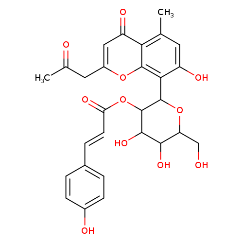 OCC1OC(C(C(C1O)O)OC(=O)/C=C/c1ccc(cc1)O)c1c(O)cc(c2c1oc(CC(=O)C)cc2=O)C