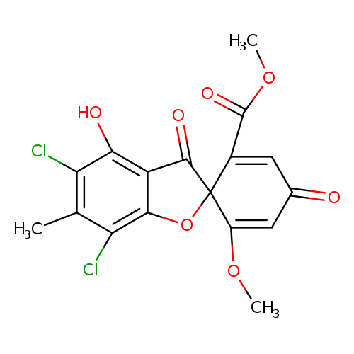 COC(=O)C1=CC(=O)C=C(C21Oc1c(C2=O)c(O)c(c(c1Cl)C)Cl)OC