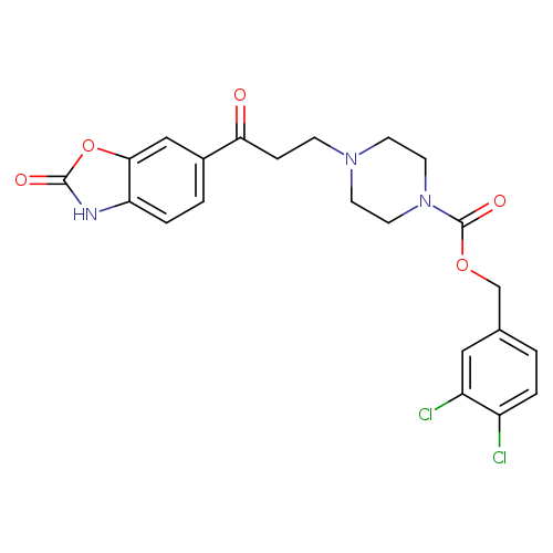 O=C(N1CCN(CC1)CCC(=O)c1ccc2c(c1)oc(=O)[nH]2)OCc1ccc(c(c1)Cl)Cl