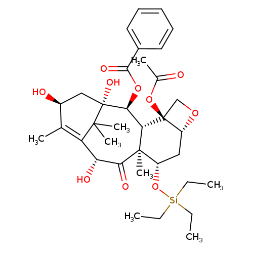 CC[Si](O[C@H]1C[C@H]2OC[C@]2([C@@H]2[C@]1(C)C(=O)[C@H](O)C1=C(C)[C@H](C[C@@]([C@H]2OC(=O)c2ccccc2)(C1(C)C)O)O)OC(=O)C)(CC)CC