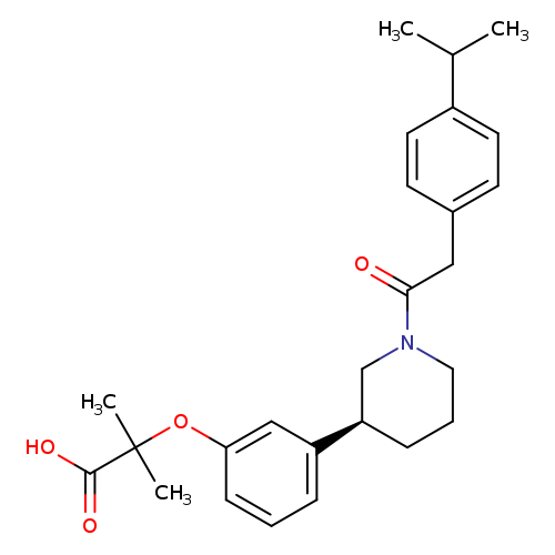 O=C(N1CCC[C@H](C1)c1cccc(c1)OC(C(=O)O)(C)C)Cc1ccc(cc1)C(C)C