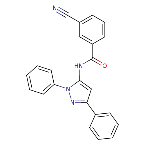 N#Cc1cccc(c1)C(=O)Nc1cc(nn1c1ccccc1)c1ccccc1