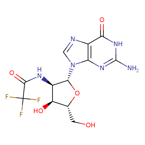 OC[C@H]1O[C@H]([C@@H]([C@@H]1O)NC(=O)C(F)(F)F)n1cnc2c1nc(N)[nH]c2=O