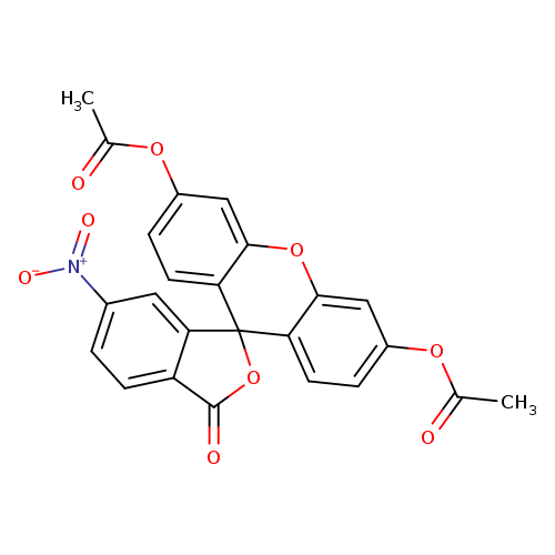 CC(=O)Oc1ccc2c(c1)Oc1c(C32OC(=O)c2c3cc(cc2)[N+](=O)[O-])ccc(c1)OC(=O)C