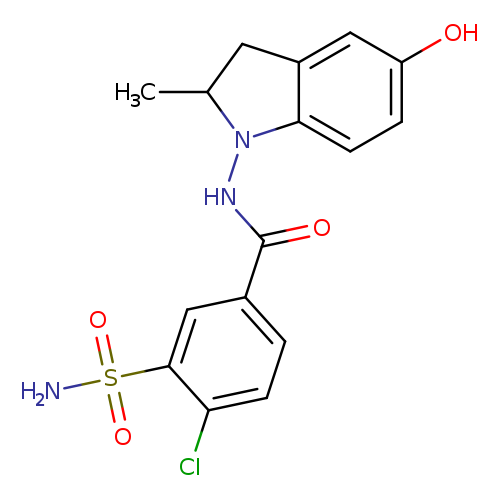 Oc1ccc2c(c1)CC(N2NC(=O)c1ccc(c(c1)S(=O)(=O)N)Cl)C