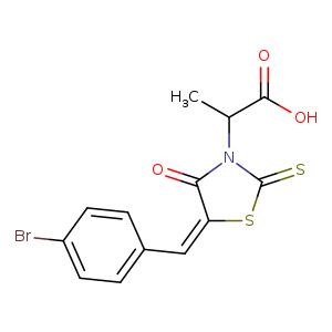 CC(N1C(=S)S/C(=C/c2ccc(cc2)Br)/C1=O)C(=O)O