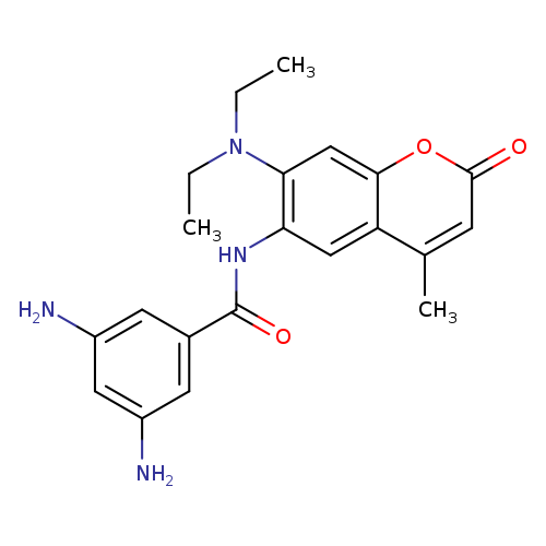 CCN(c1cc2oc(=O)cc(c2cc1NC(=O)c1cc(N)cc(c1)N)C)CC