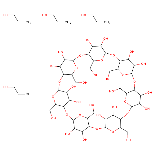 OCC1OC2OC3C(CO)OC(C(C3O)O)OC3C(CO)OC(C(C3O)O)OC3C(CO)OC(C(C3O)O)OC3C(OC(OC4C(OC(OC5C(OC(OC1C(C2O)O)C(O)C5O)CO)C(O)C4O)CO)C(O)C3O)CO.CCCO.CCCO.CCCO.CCCO