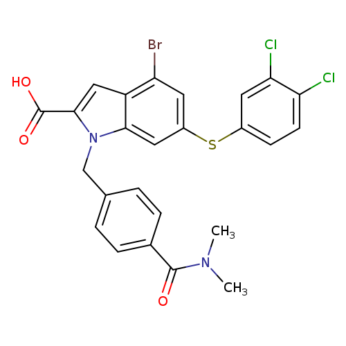 CN(C(=O)c1ccc(cc1)Cn1c(cc2c1cc(Sc1ccc(c(c1)Cl)Cl)cc2Br)C(=O)O)C