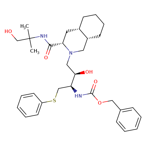 OCC(NC(=O)[C@@H]1C[C@@H]2CCCC[C@@H]2CN1C[C@H]([C@@H](NC(=O)OCc1ccccc1)CSc1ccccc1)O)(C)C