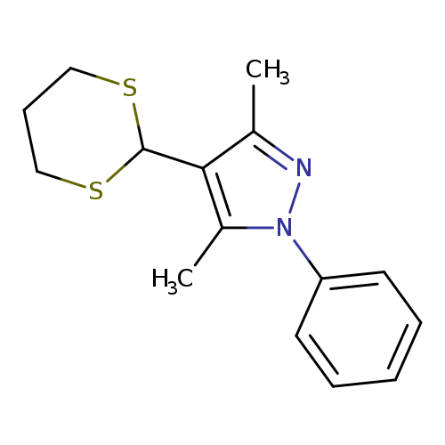 Cc1nn(c(c1C1SCCCS1)C)c1ccccc1