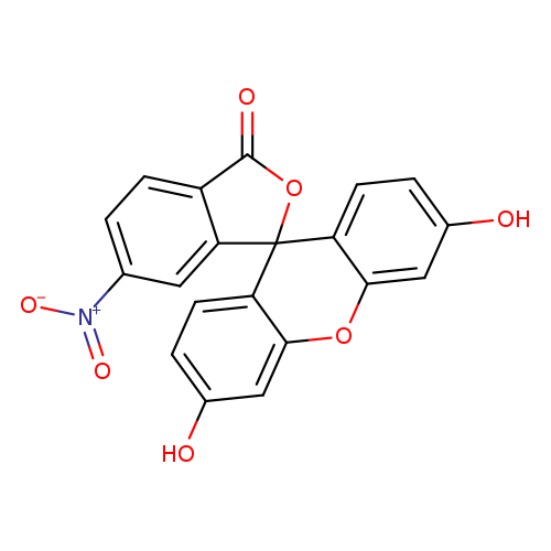 Oc1ccc2c(c1)Oc1c(C32OC(=O)c2c3cc(cc2)[N+](=O)[O-])ccc(c1)O