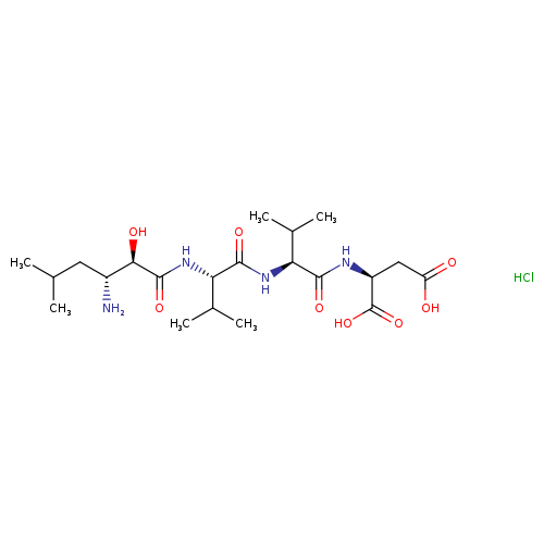 CC(C[C@H]([C@H](C(=O)N[C@H](C(=O)N[C@H](C(=O)N[C@H](C(=O)O)CC(=O)O)C(C)C)C(C)C)O)N)C.Cl