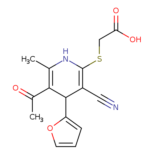 N#CC1=C(SCC(=O)O)NC(=C(C1c1ccco1)C(=O)C)C