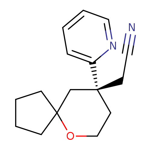 N#CC[C@]1(CCOC2(C1)CCCC2)c1ccccn1