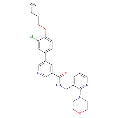 CCCCOc1ccc(cc1Cl)c1cncc(c1)C(=O)NCc1cccnc1N1CCOCC1