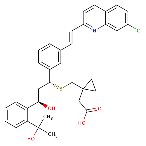 OC(=O)CC1(CS[C@@H](c2cccc(c2)/C=C/c2ccc3c(n2)cc(cc3)Cl)C[C@H](c2ccccc2C(O)(C)C)O)CC1