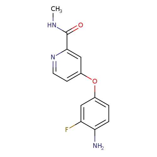 CNC(=O)c1nccc(c1)Oc1ccc(c(c1)F)N