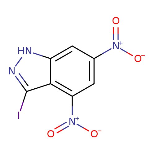 [O-][N+](=O)c1cc(cc2c1c(I)n[nH]2)[N+](=O)[O-]