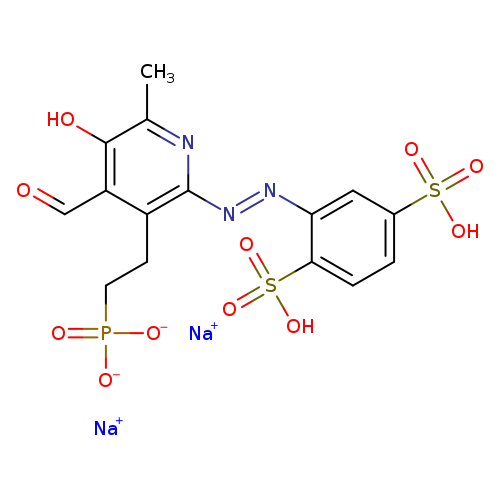 O=Cc1c(CCP(=O)([O-])[O-])c(/N=N/c2cc(ccc2S(=O)(=O)O)S(=O)(=O)O)nc(c1O)C.[Na+].[Na+]